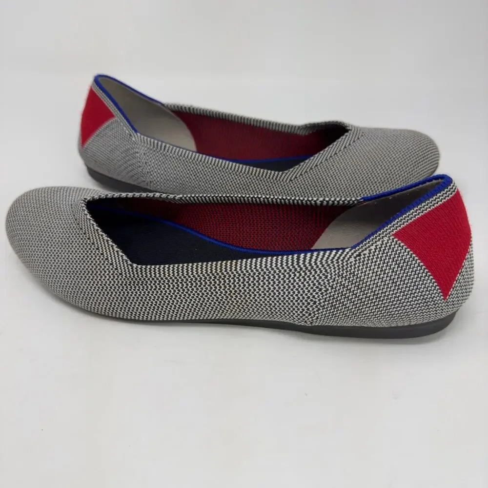 Rothy's Shale Cherry Ribbon Stripe Ballet Flats 10.5